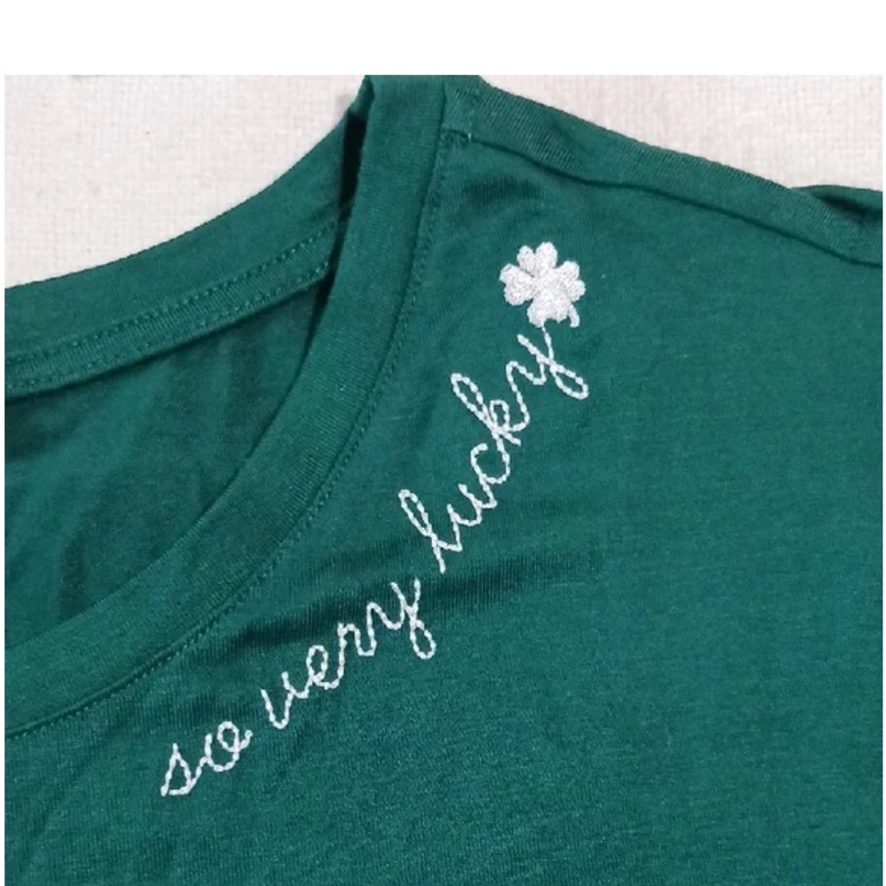 St. Patrick’s Day Shamrock Green Tee with Embroidered Design